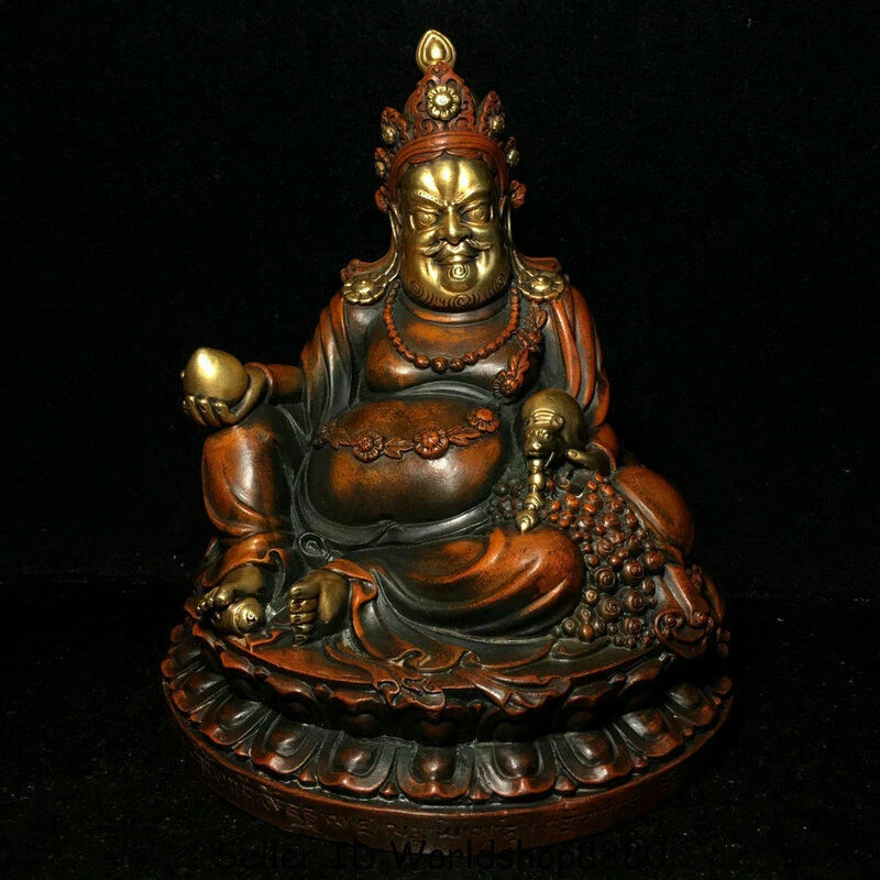Estatua de Buda Dios Riqueza Jambhala Amarillo Tíbet Dorado Oro 24k Cobre Rojo Antiguo 7.6" Foto 1 de 4