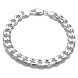 Pulsera de cadena de eslabón cubano liso de plata esterlina 925 para hombre 8 mm (calibre 220) - Imagen 1 de 2