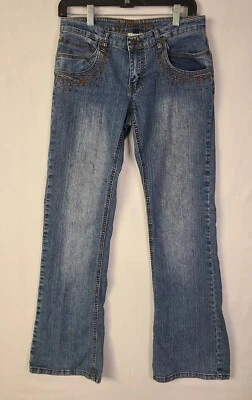 Pantalones de mezclilla Apollo Bootcut para mujer talla 7/8 azul 5 bolsillos tiro bajo lavado oscuro Foto 1 de 4