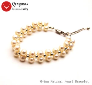 "Brazalete de tela blanco natural redondo de moda 6-7 mm para mujer 7-9""" - Imagen 1 de 18