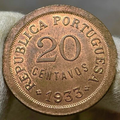 🇵🇹 🇬🇼 Portuguese Guinea-Bissau. 20 Centavos 1933. KM.3. Red Choice UNC - Image 1 of 4
