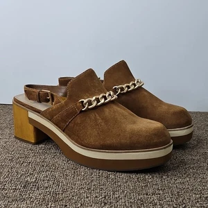 Zapatos zuecos Bernardo Tobacco Sochi de gamuza con cadena y tirantes talla 11 para mujer - Imagen 1 de 8