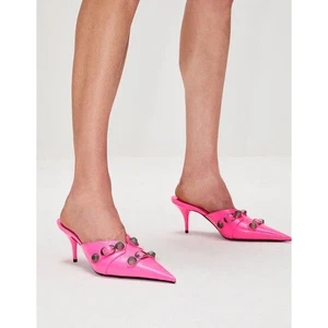 BALENCIAGA Agneau Arena Cagole 70mm Mules Pink 38/8B - Picture 1 of 12