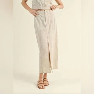 Miou Muse Linen Long Skirt Size S Tan Oatmeal Color - Picture 1 of 15