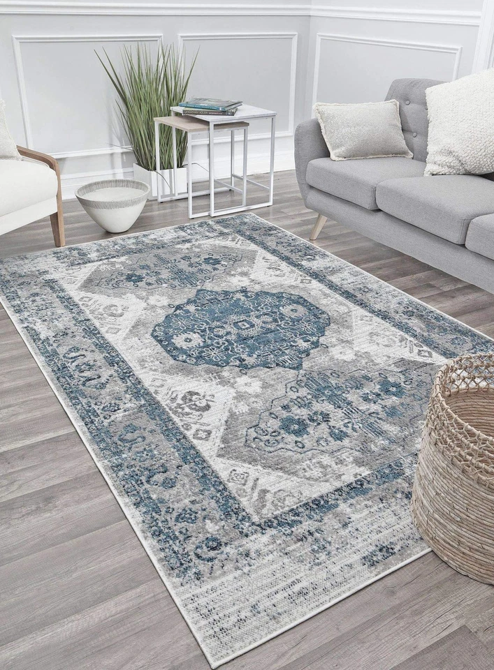 Alfombra vintage de granja gris azul FY25A 2'6" X 8' Foto 1 de 4