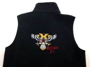 Semper Fi USMC Columbia Mens Black Sleeveless Full Zip Fleece Vest Jacket M - Picture 1 of 9