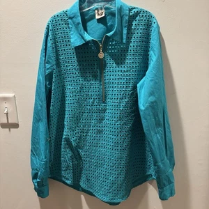 Blusa túnica Anne Klein para mujer turquesa, manga larga 1/4 cremallera talla mediana algodón - Imagen 1 de 12