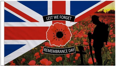 Poppy Flag - Army Soldier Union Jack Sleeved Courtesy Flag for Boats 45cm x 30cm - Image 1 of 4