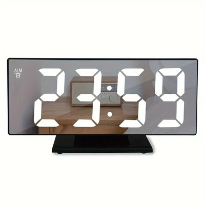 LED digital alarm clock with makeup mirror, silent operation, USB power supply - Image 1 of 4