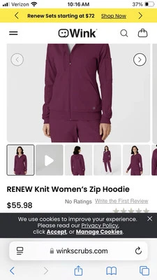 Chaqueta Exfoliante Wink RENEW Para Mujer VINO Cremallera Completa 8159 Talla Pequeña Nueva Sin Etiquetas Foto 1 de 4