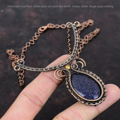 Oferta de Año Nuevo Piedras Preciosas Azules Alambre de Cobre Envuelto Madre Collar Joyería Foto 1 de 4