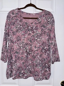 Camiseta J Jill Pima Manga 3/4 Cuello en V Rosa Floral LP Pequeña Grande - Imagen 1 de 6