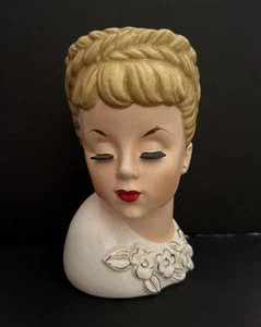 1959 Rubens Originals # 501 Lady Head Vase Blonde Missing Pearl Earrings - Picture 1 of 6