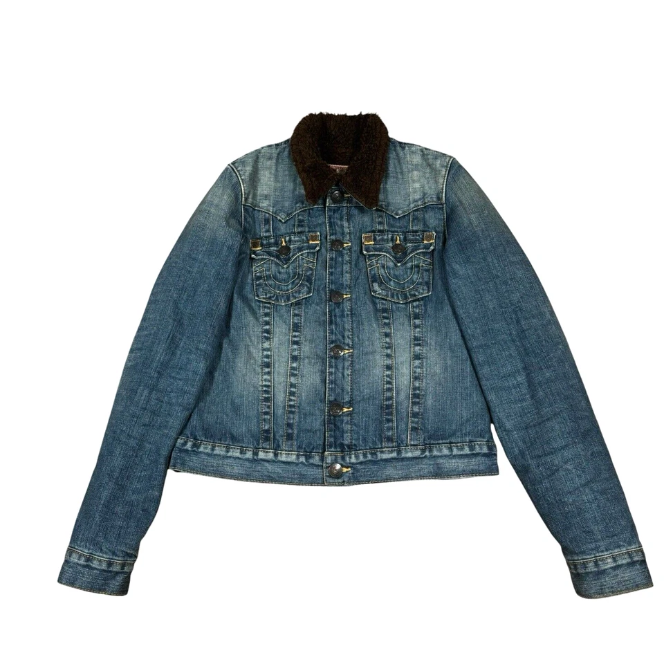Chaqueta de mezclilla True Religion forrada de sherpa polar talla S/M (aprox) Foto 1 de 4