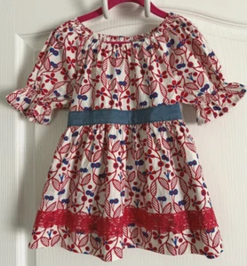 Matilda Jane Crimson Cutie Top Peasant Blouse Red White Blue July 4th Floral 8 - Picture 1 of 8