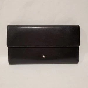 Vintage Montblanc Mont Blanc schwarze Leder-Scheckbuch-Geldbörse mit Dreifachfaltung - Bild 1 von 10