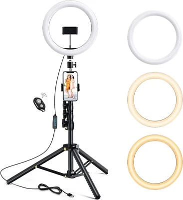 LETSCOM F-533 10.2" Selfie Ring Light Dimmable with Tripod Stand, 2Phone Holders - Image 1 of 4