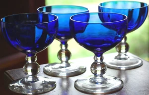 Vtg Set 4 FOSTORIA "VICTORIAN BLUE" COBALT OPTIC Liquor Cocktail Glasses 3.25" - Picture 1 of 19