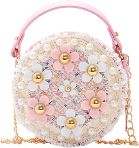 Little Girls Toddler Crossbody Purse with Pearl Flowers Mini Cute Princess - Picture 1 of 6