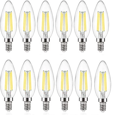 12X E12 LED Chandelier Bulbs 4000K 600LM 4W Decorative Filament Candle Light - Image 1 of 4