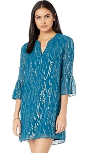 Lilly Pulitzer Elenora Silk Dress Inky Tidal Fish Clip Chiffon Size XS NWT - Picture 1 of 11