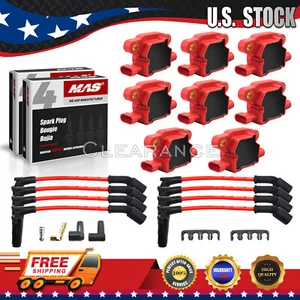 8pcs Ignition Coils UF413 RED & Spark Plugs & Wires Set for Chevrolet Silverado - Picture 1 of 7