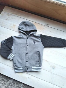 US Polo Assn Graphics Logo Button Up Varsity Jacket Coat Boys Size 7 Gray - Picture 1 of 7