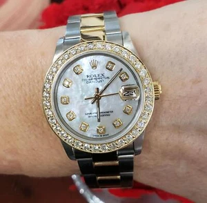 31mm Rolex Datejust Two Tone 18k Stainless Steel Oyster MOP Diamond Dial 68273 - Picture 1 of 3