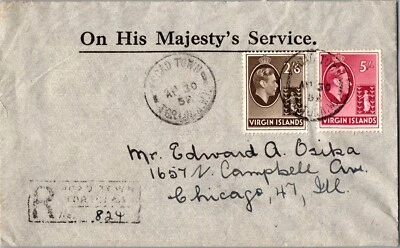 1952 年维尔京群岛公路城航空邮件封面到美国伊利诺伊州芝加哥 — 第 1/2 张图片