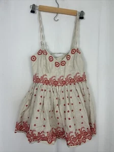 Lithe from Anthropologie Linen Pelum Top Embroidered Lace up Back Size 8 Boho - Picture 1 of 16