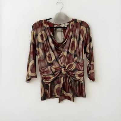 Y2K Joseph Ribkoff Топ женщин 8 металлический блестящий абстрактный блузка выходя Vacay - Изображение 1 из 4