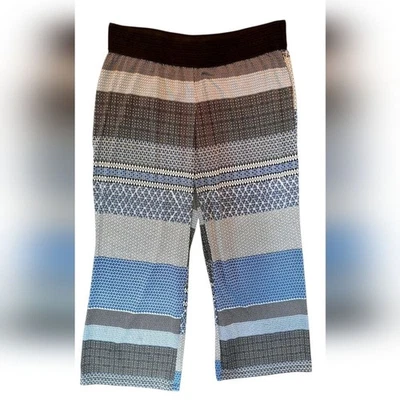 Pantalones Robert Louis Mujer XL Azul Negro Patrón Pierna Ancha Bloques de Color Sueltos Elásticos Foto 1 de 4