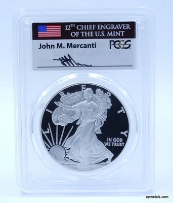 2008-W SILVER AMERICAN EAGLE $1 PCGS PR70DCAM MERCANTI SIGNED LABEL - Image 1 of 4