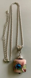 Floral Design Multi Color Glass Pendant~Lamp Work~With 24” Silver Tone Chain - Picture 1 of 9