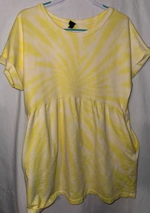 Camiseta Babydoll Wild Fable M Amarilla Tie Dye Algodón Túnica Informal Top - Imagen 1 de 6