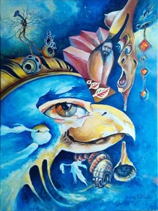 Ölgemälde "Vogel-Pharao" 60x80 cm. Unikat Handgemalt Kreativ - Bild 1 von 11