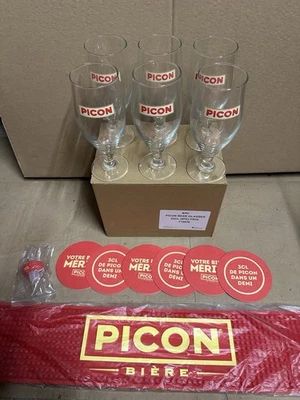 Lot De 6 Verres Picon + 6 Sous Bock + 1 Tapis De Bar Et Un Doseur  - Photo 1/2