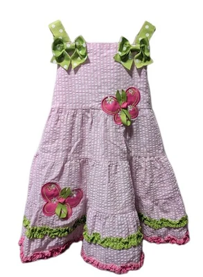 Vestido Emily Rose Niñas 2T Rosa Guinga Línea A Niveles Seersucker Cinta Mariposa Foto 1 de 4