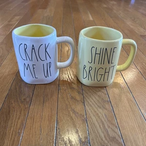Rae Dunn by Magenta "CRACK ME UP" Coffee Tea Cup Mug SHINE BRIGHT” Yellow White - Picture 1 of 6
