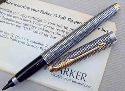 POLÍGRAFO PARKER 75 CISELE PLATA ESTERLINA ORO GF RIBETE PUNTA DE FIELTRO EE. UU. 1970 Foto 1 de 4