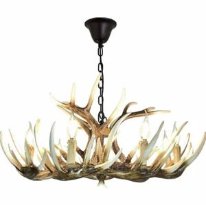 Amerikanischer Hirschhorn Kronleuchter, 9 Lichter, 3 Köpfe, Vintage Stil, Resin Horning - Bild 1 von 6