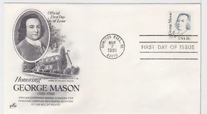 TurtlesTradingPost- George Mason- 1981 #1858 FDC- Artcraft Cachet - Picture 1 of 1