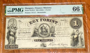 Hungary One 1 Forint ND (1852) Pick-S141r1 GEM UNC PMG 66 EPQ Hungarian Banknote - Picture 1 of 4