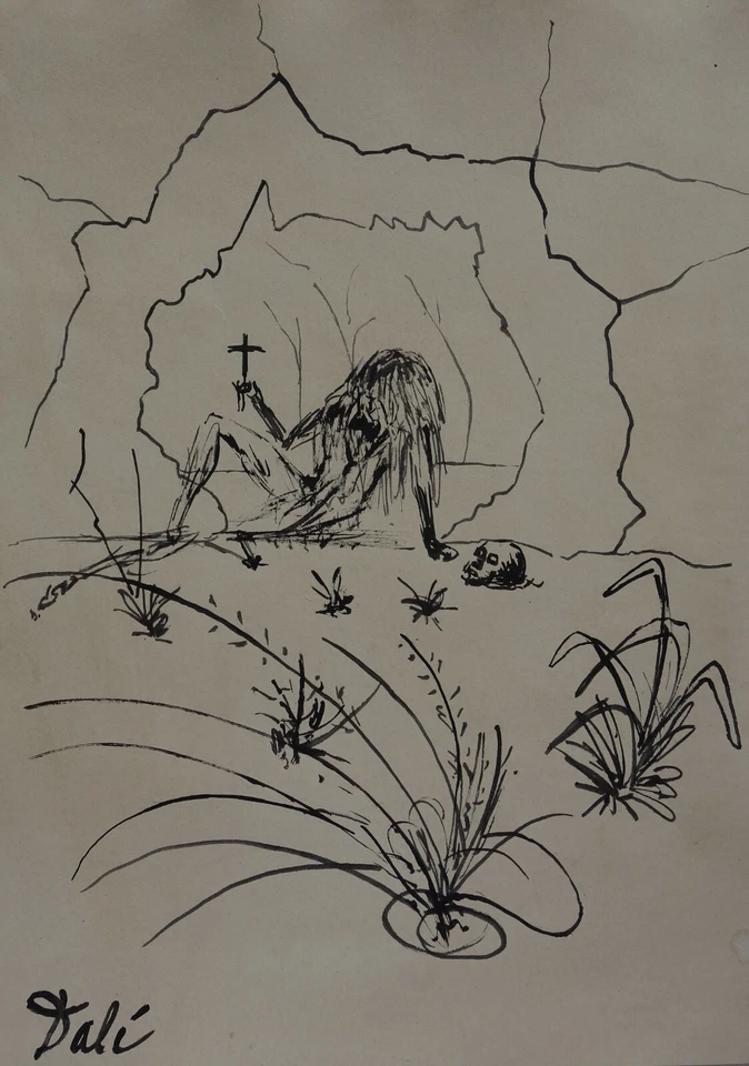 Raro dibujo de composición surrealista único, firmado Salvador Dalí Foto 1 de 4