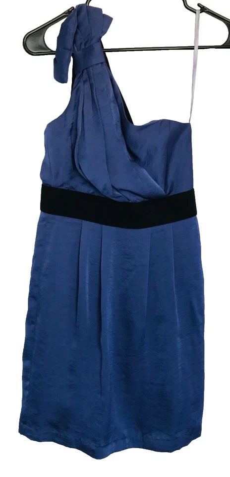 BCBGeneration Indigo One Shoulder Dress Silky Texture Size 0