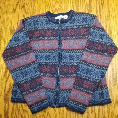 Cárdigan Suéter Vintage Abuela Tejido Lana Mujer’s Grande Multicolor Años 90 Cremallera Foto 1 de 4