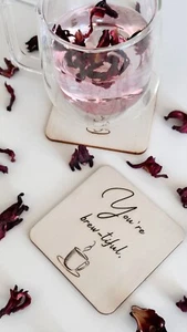 Personalise Engraved Wooden Coffee Coaster Gift For Her/Him Valentine Gift - Picture 1 of 1
