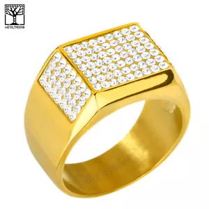 Anelli Uomo Hip Hop Acciaio Inox Ghiacciato Fascia Tono Oro Argento Mignolo SSR 302 - Foto 1 di 6