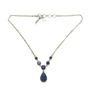 NINE WEST VINTAGE AMERICA necklace blue pendant goldtone chain vintage style - Picture 1 of 4