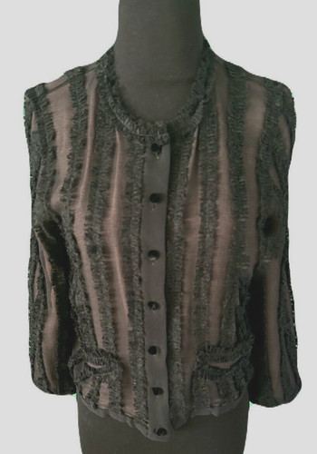 LOUIS VUITTON（LV） Louis Vuitton Giacca di seta nera gesso con arricciature con fodera. Taglia 4 US 38 FR